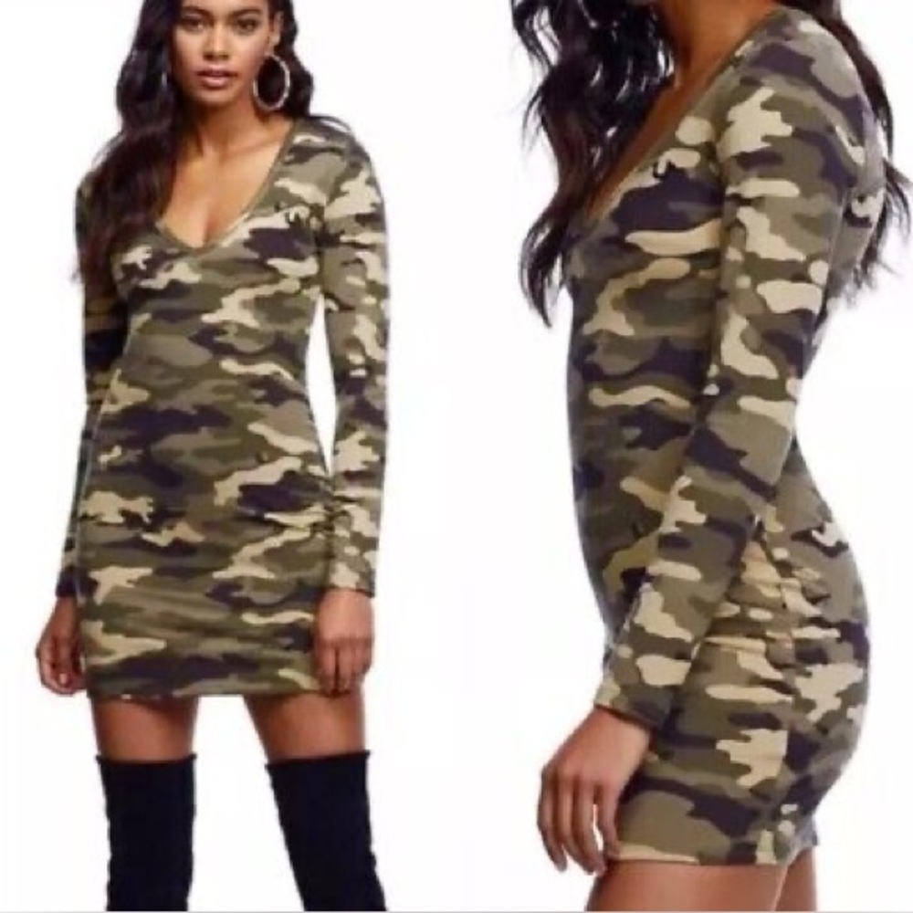 True Religion Camouflage Long Sleeve mini Dress new with tags statement trendy
